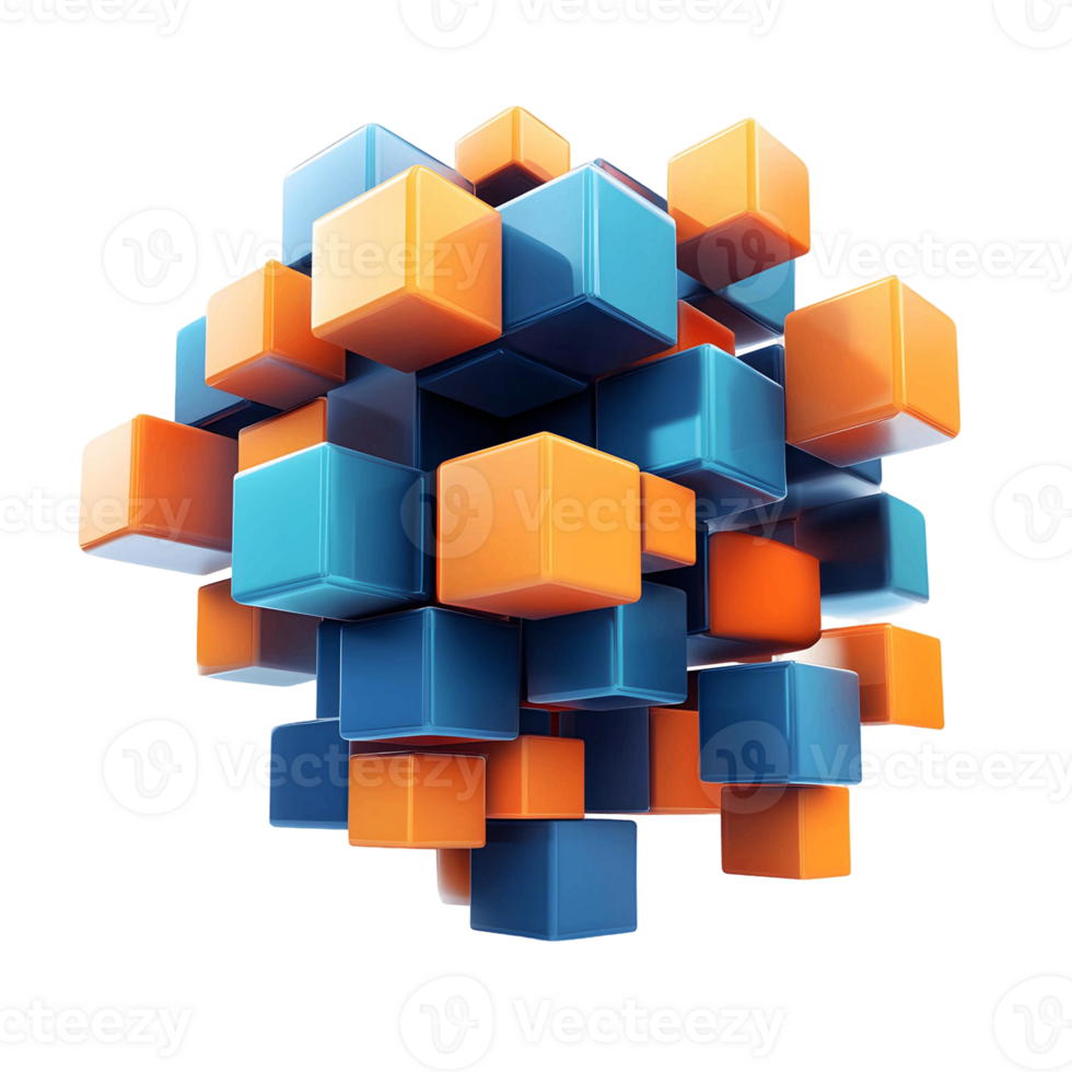 3D Abstract Cube Group in Bright Tones png