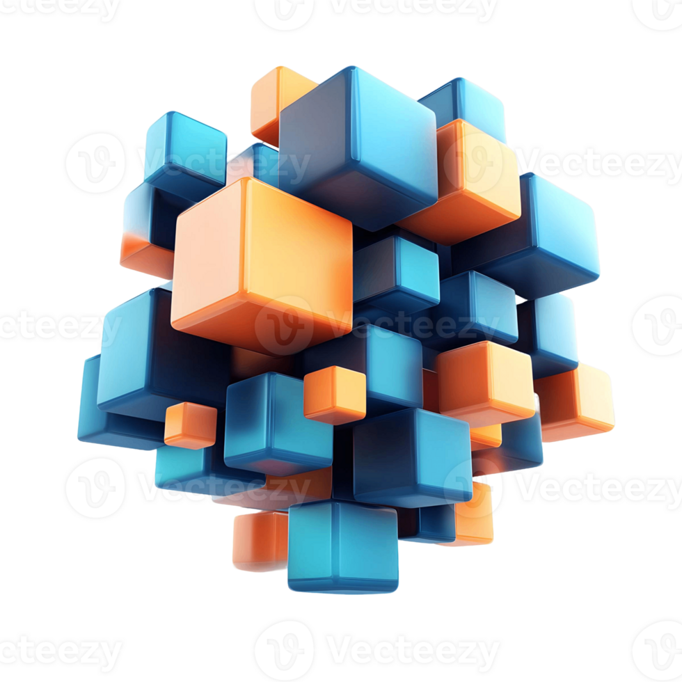 Cluster of Blue and Orange Cubes in 3D png