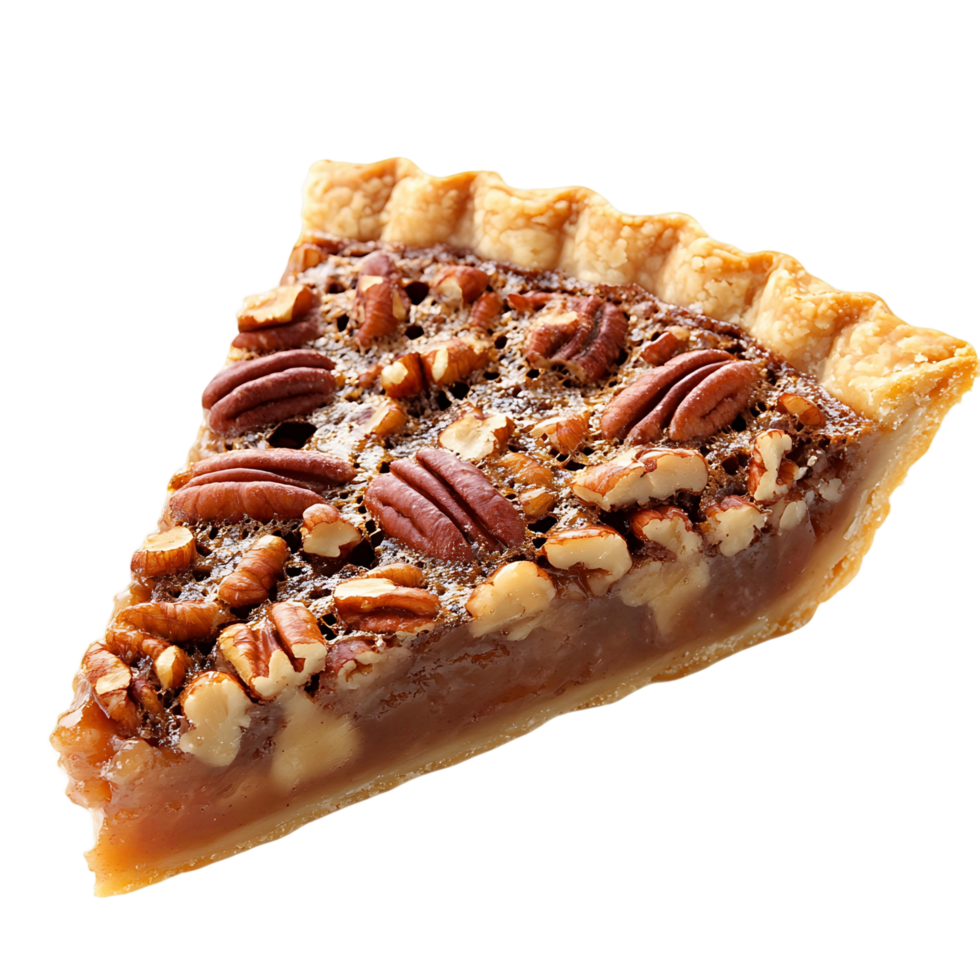 Freshly Cut Pecan Pie Slice on Plate png