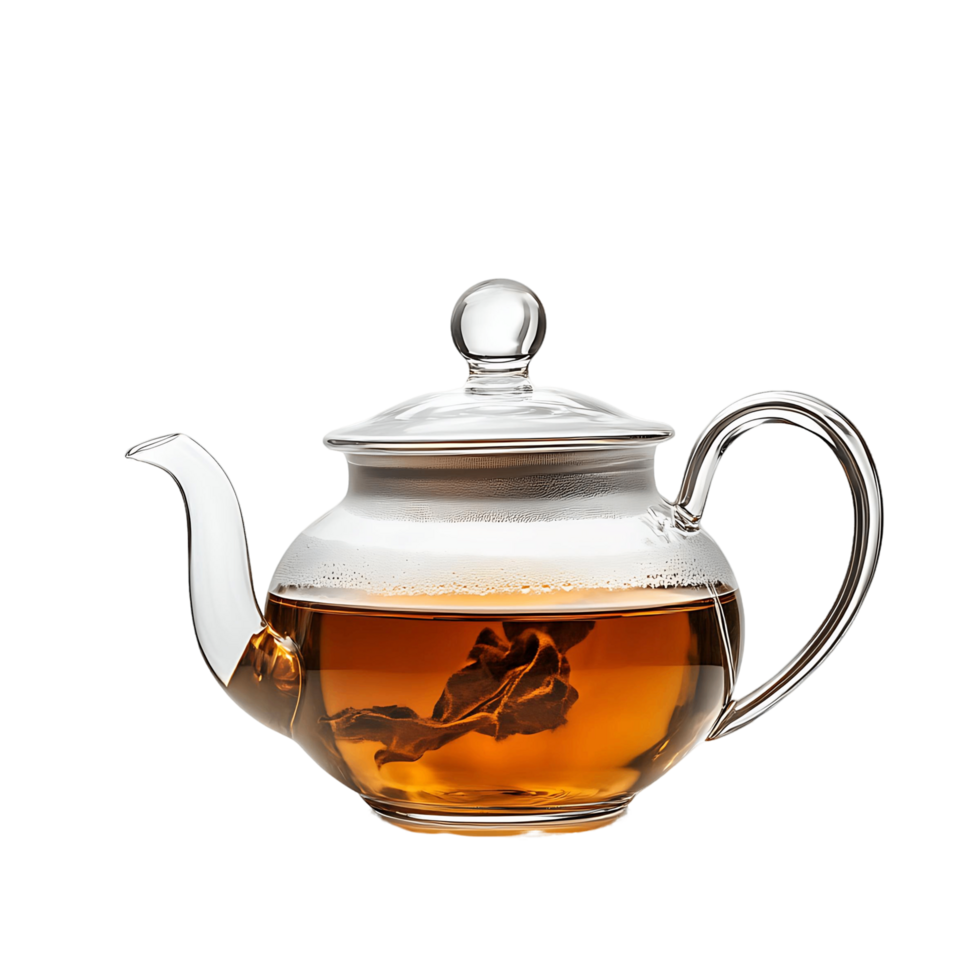 Glass Teapot with Loose Leaf Tea Inside png