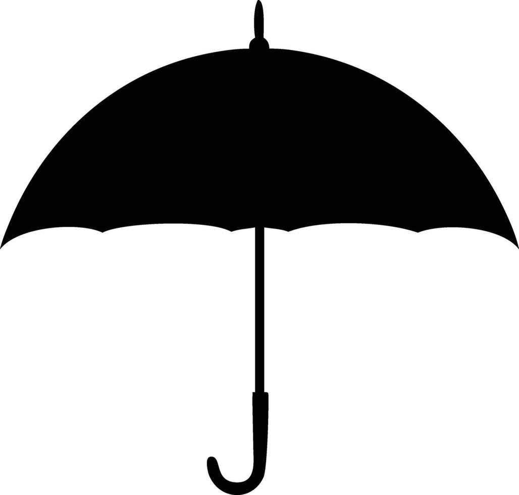 Simple umbrella silhouette shows a classic rain protection with its curved handle and canopy vector