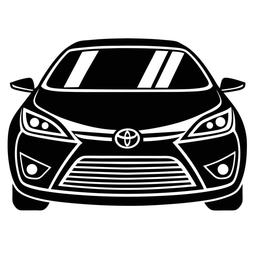 Isolated black vehicle icon shows a Toyota car facing forward on a white background vector