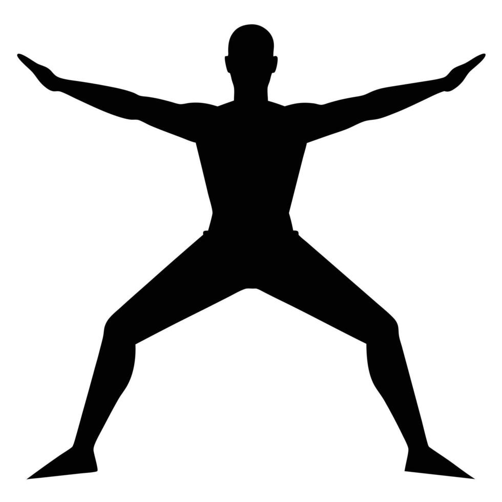 Bald man's silhouette shows full body pose with arms wide and legs spread vector