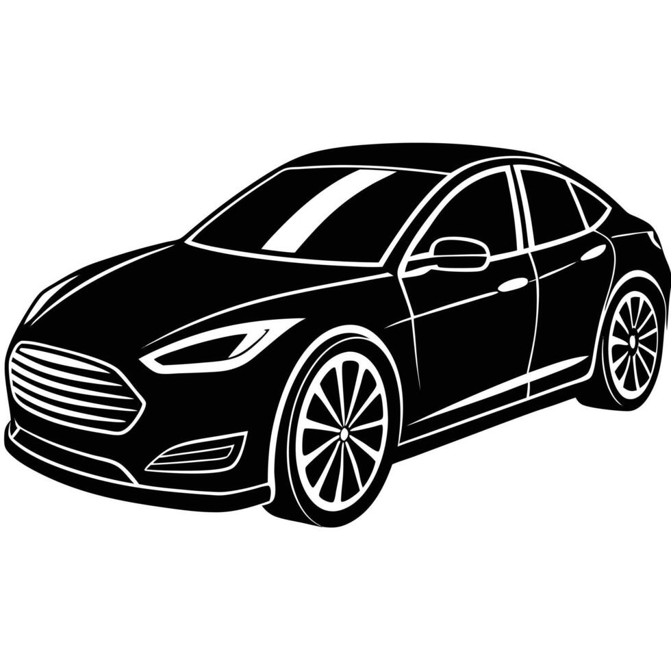 Modern electric sedan outlined in black stands poised, embodying future technology and design vector