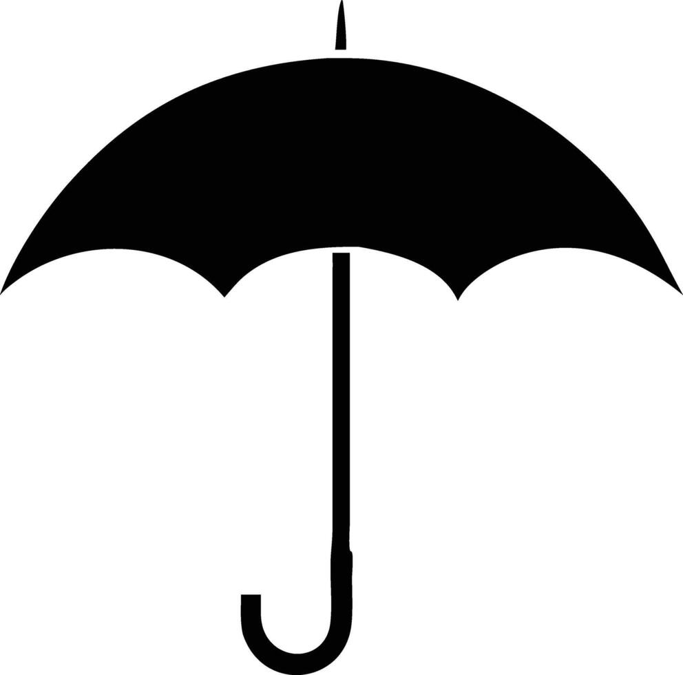 Silhouette of a closed black umbrella stands against a bright white backdrop, simple vector