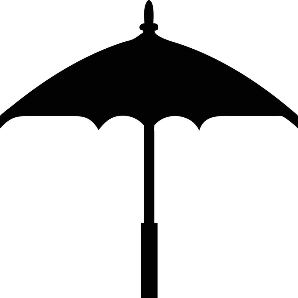 Solid black silhouette reveals a closed umbrella with a unique decorative handle and top vector