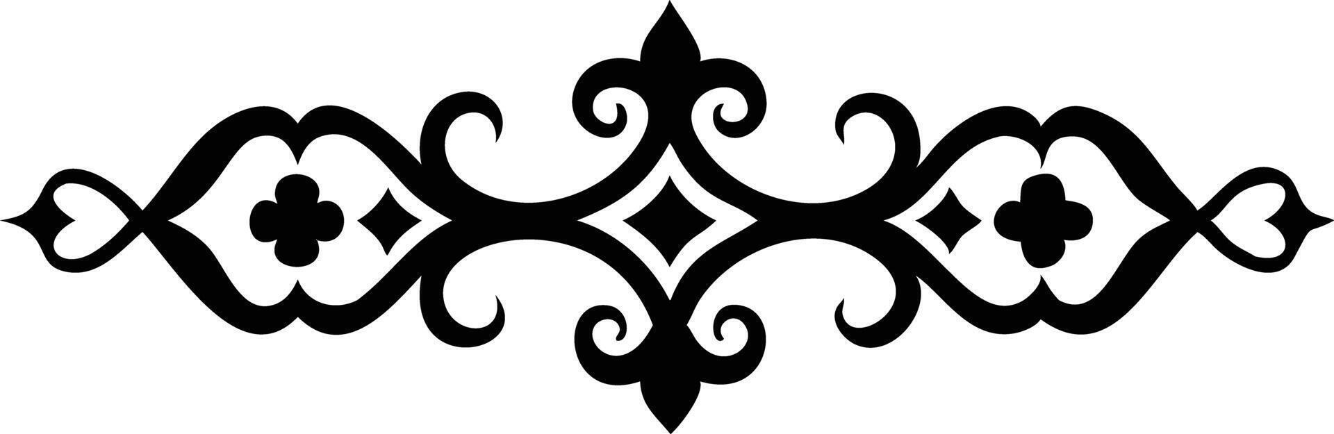 Ornate black floral divider embellishment features intricate symmetrical flourishes and decorative elements on a plain white surface vector