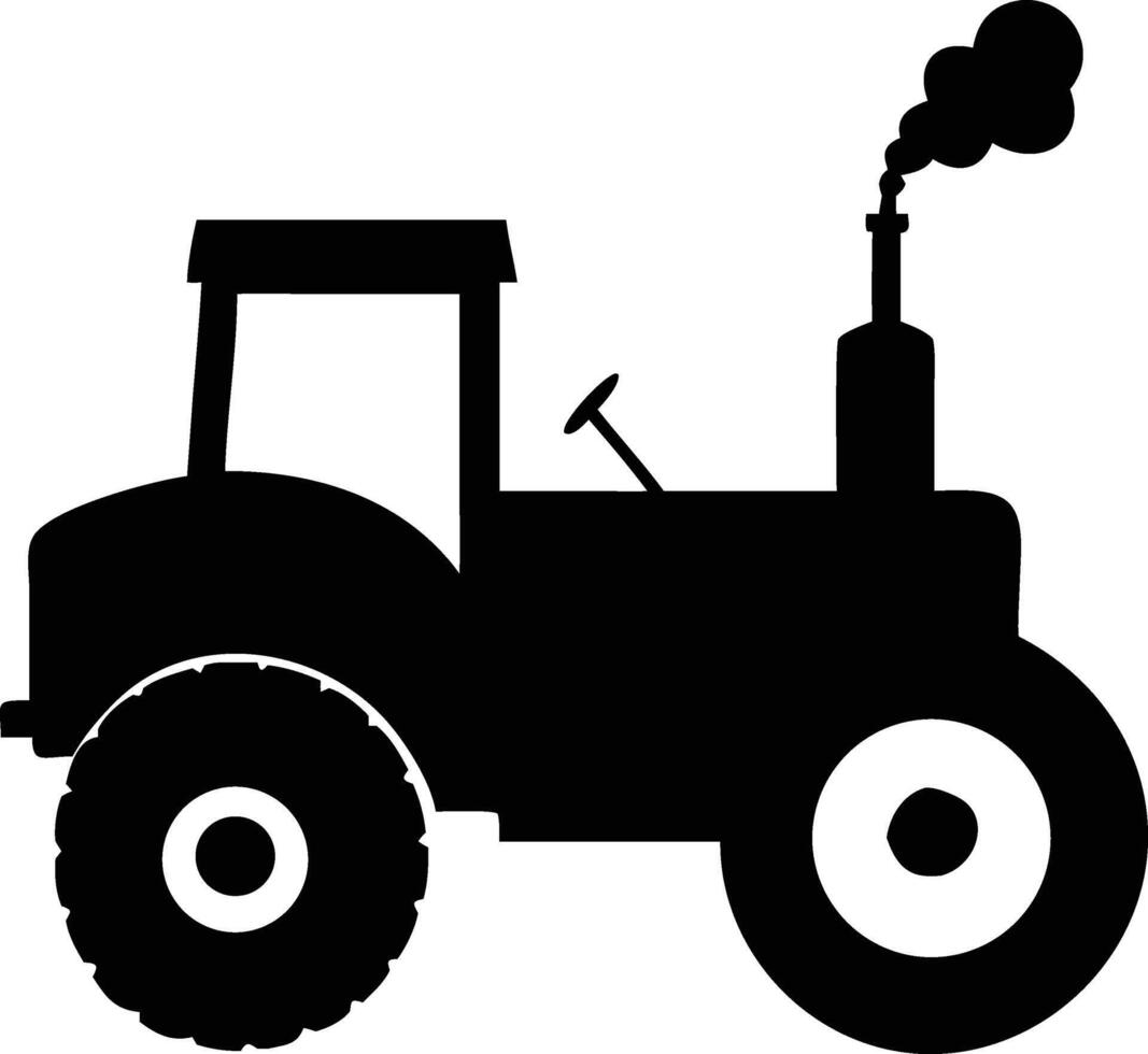 Simple silhouette displays a vintage tractor emitting smoke from its exhaust stack on white vector