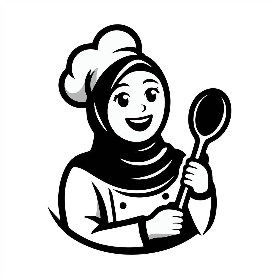 Silhouette of hijab female chef with cooking spoon vector