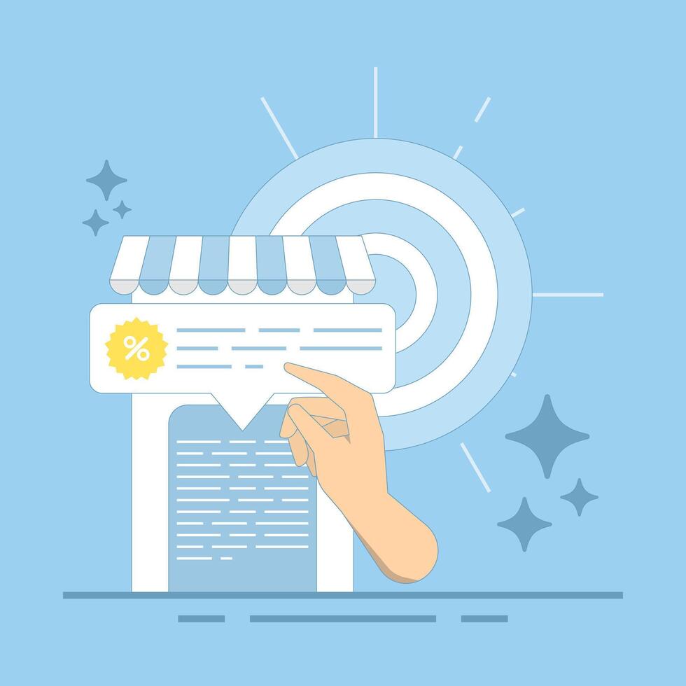 Local business e-commerce marketing concept, audience targeting and store sales advertising. Retail promotion strategy with customer engagement in personalized discount offers. design vector