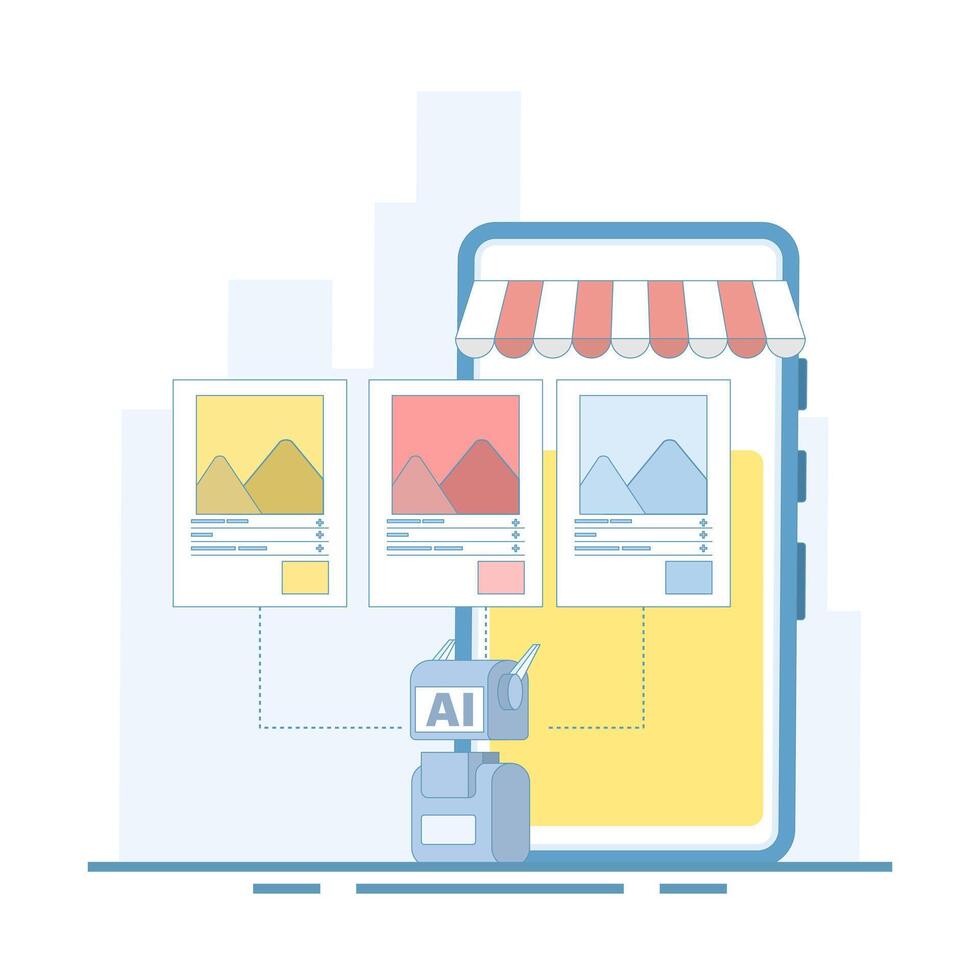 AI-powered chatbot concept for personalized shopping, enhanced customer experience, personalized product recommendations, and e-commerce support. smart assistant. vector
