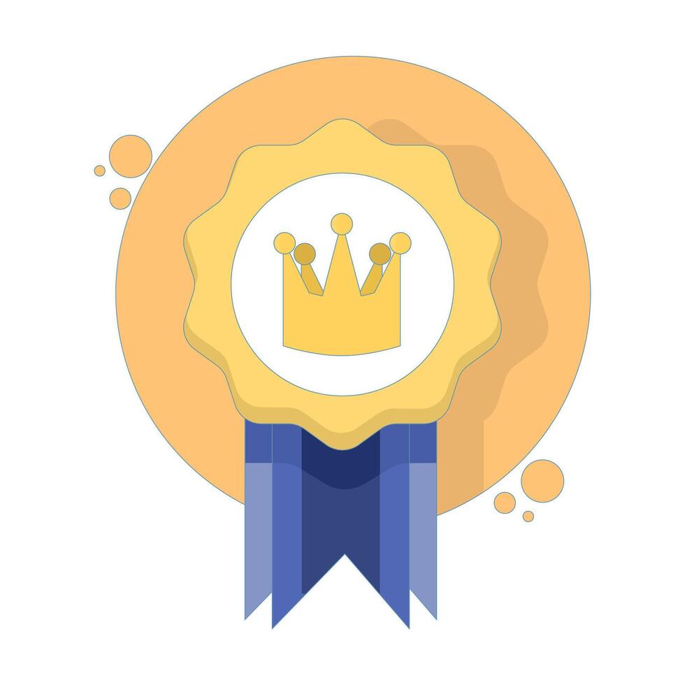Badge concept. Winner medal with crown and ribbon. Premium badge. Flat design illustration design. Minimalist cartoon style. Premium quality, quality assurance symbol. vector