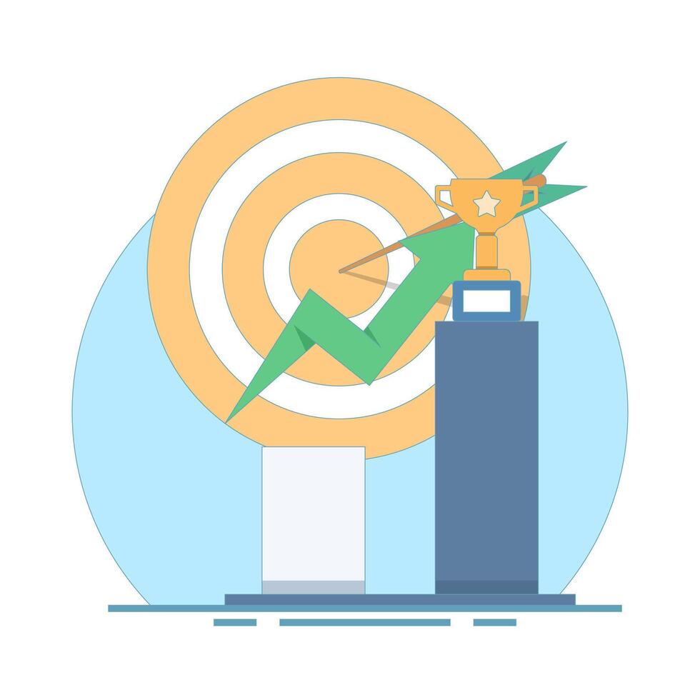 Successful Goal Concept. Graphic with Arrow Cup and Target. Goal achievement. Successful business idea. Motivation to promote to achieve goals. Illustration Design. vector