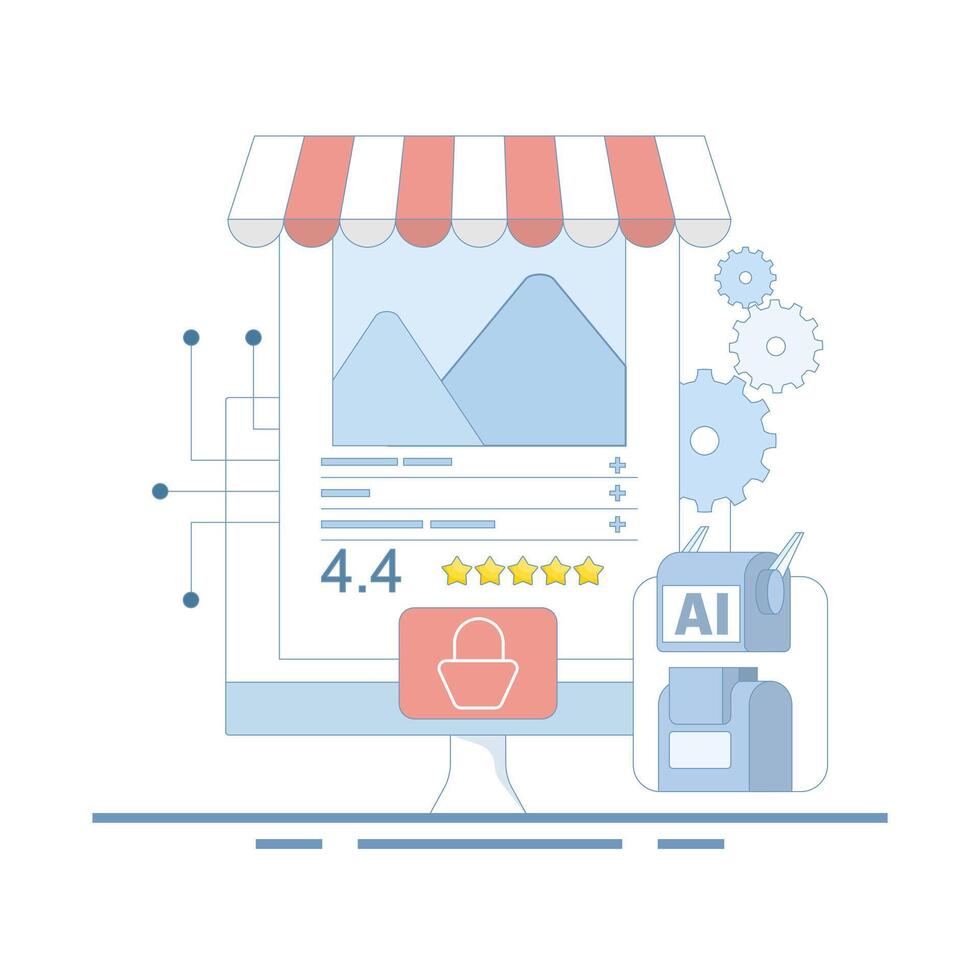 AI concept enhances customer experience. Personalized predictive product recommendations, martech and AI using data analytics and machine learning marketing. Flat design illustration. vector