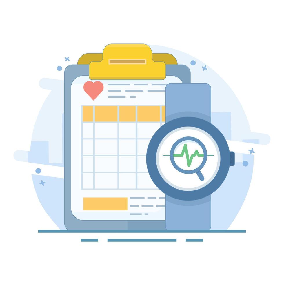 Healthcare Technology Concept. Wearable devices, personalization with diagnostics, telemedicine improve patient accessibility outcomes during treatment. Flat design illustration on background. vector