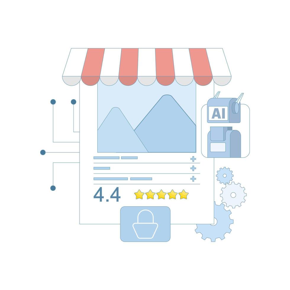 AI concept enhances customer experience. Personalized predictive product recommendations, martech and AI using data analytics and machine learning marketing. Modern illustration. vector