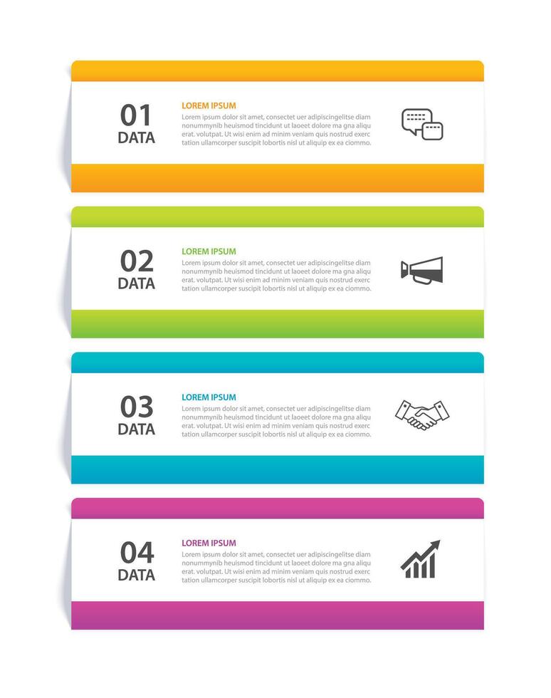 4 data infographic rectangles tab index template. Illustration business abstract background. vector