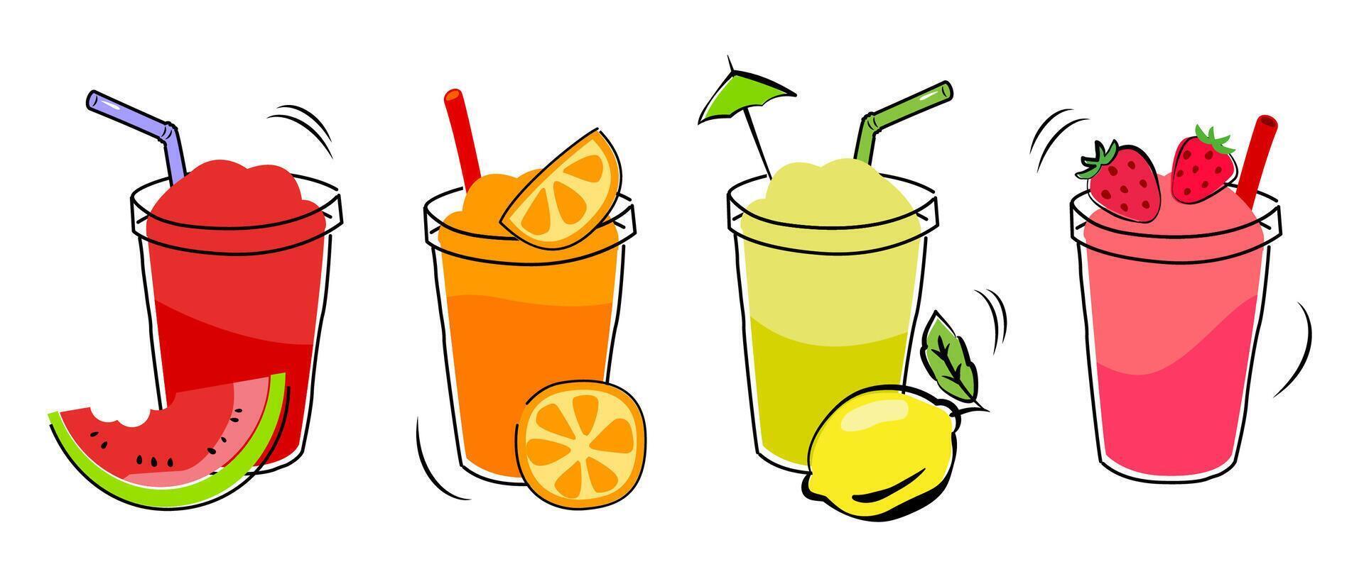 Summer smoothies in glasses on white background. vector