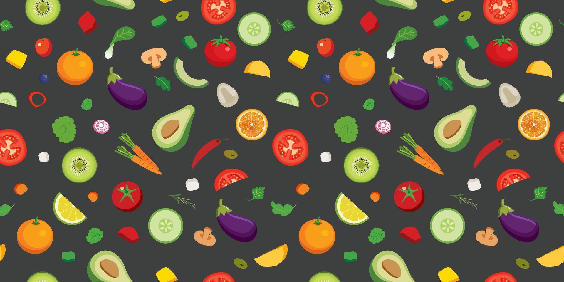 Fruit salad and vegetables seamless pattern background. vector
