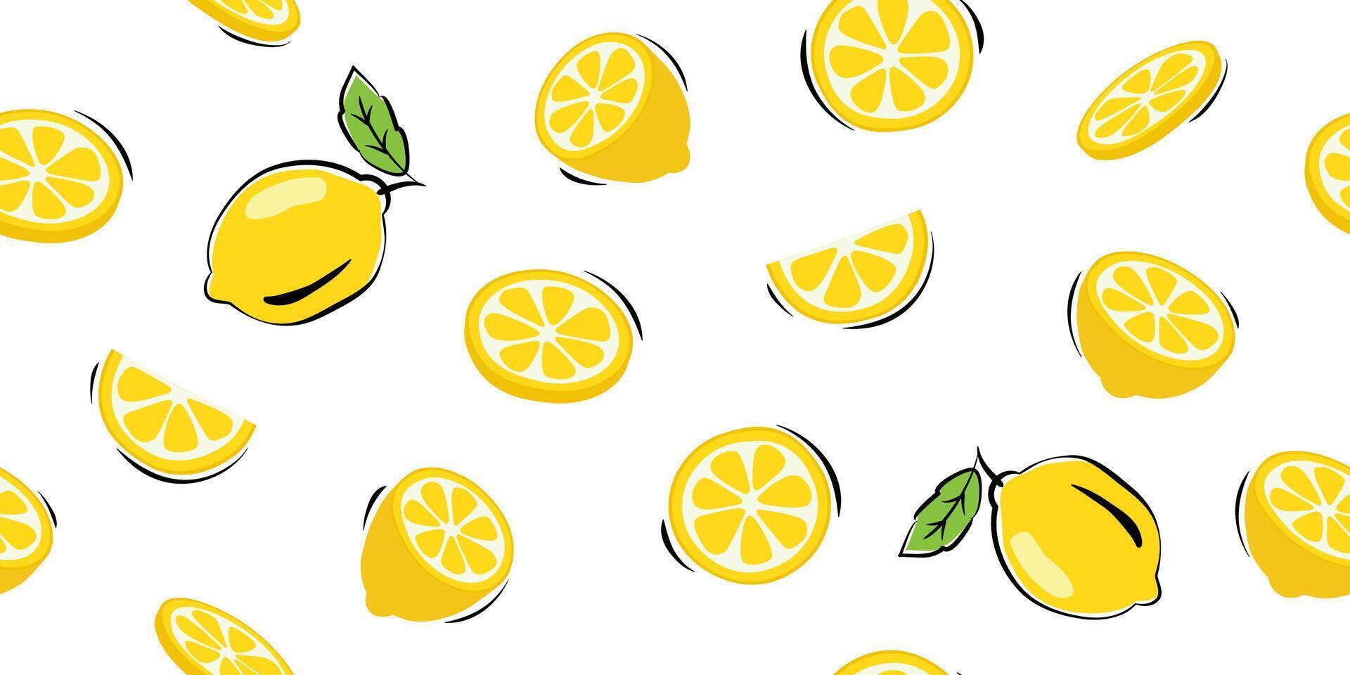 Lemonade slices seamless pattern cartoon summer background. vector