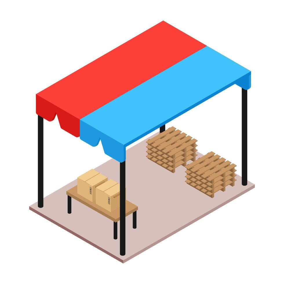 Seller Shelter Stand Isometric vector