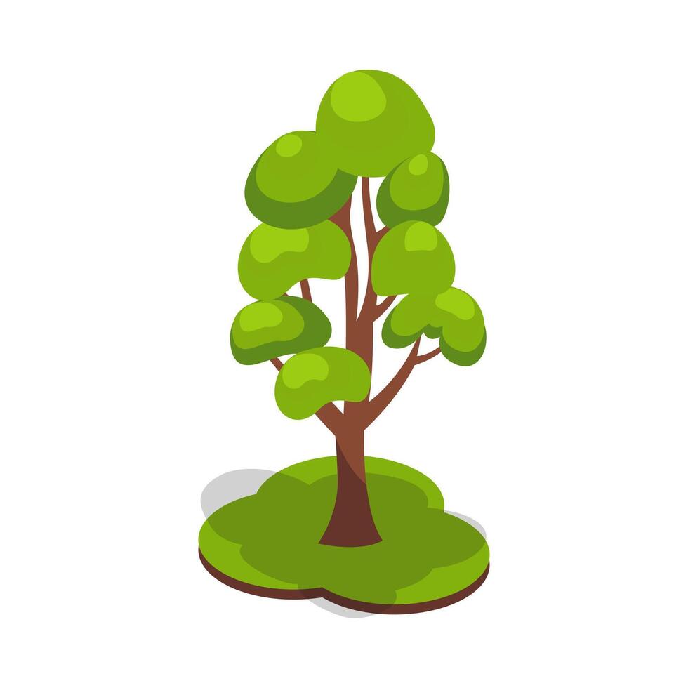 Green Tree Standing on Small Grass Patch vector