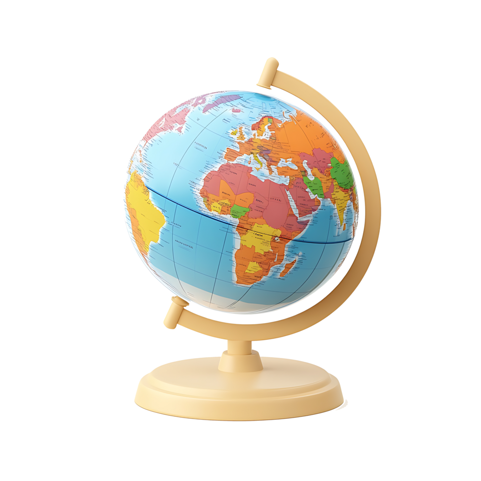 Flat 3D Globe Icon in Cartoon Style png