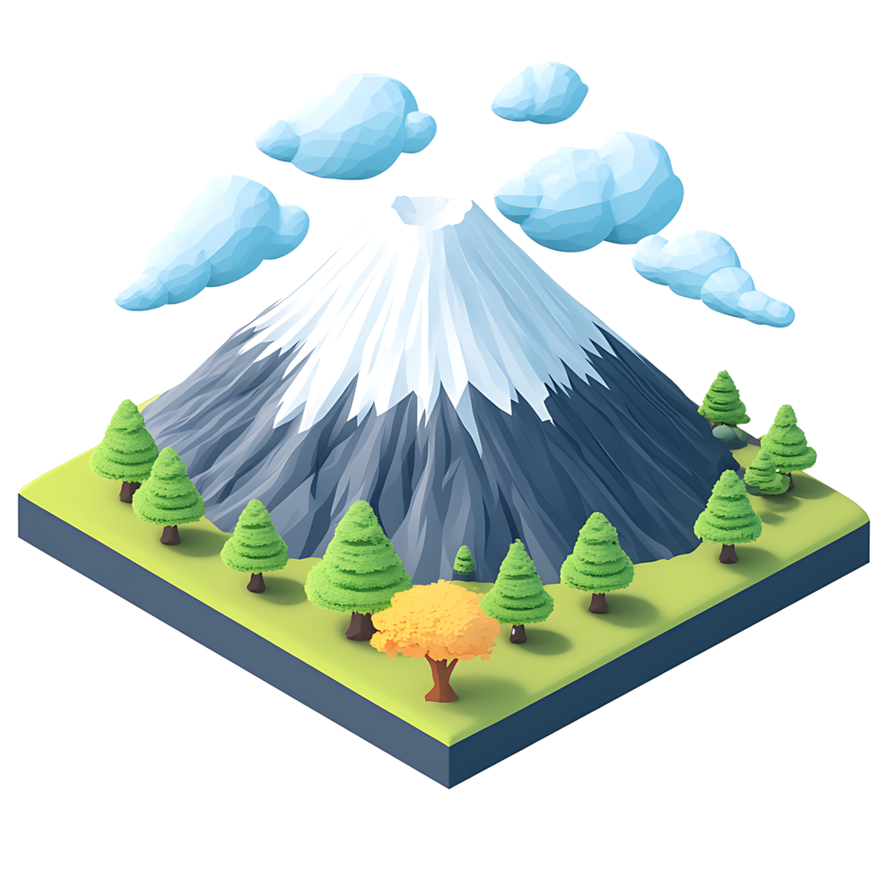 Mount Fuji 3D Icon Isolated on Transparent Background png