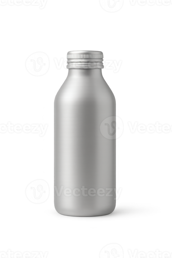 Sleek metallic bottle with screw cap, smooth brushed aluminum surface png