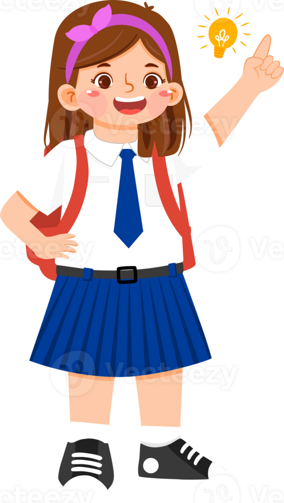 Schoolgirl Junior High Student with Idea Light Bulb png