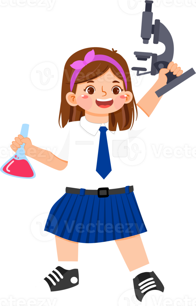 Schoolgirl JunHigh Student Holding Microscope png