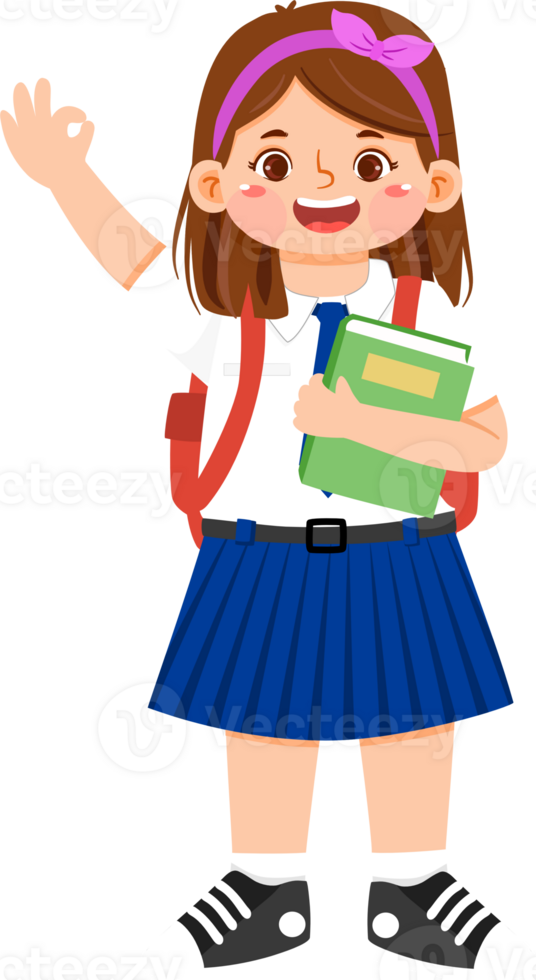 Schoolgirl Junior High Student with Ok sign Hand png