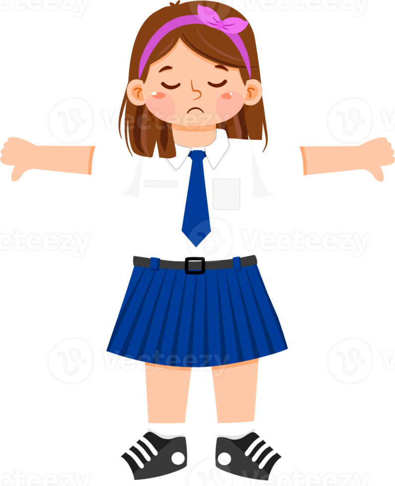 Schoolgirl Junior High Student Show Thumbs Down Sign png
