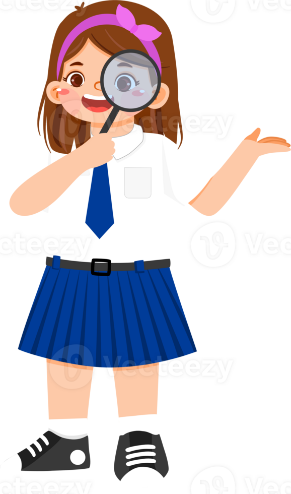 Cute Schoolgirl Junior High Student Holding Magnifying Glass png
