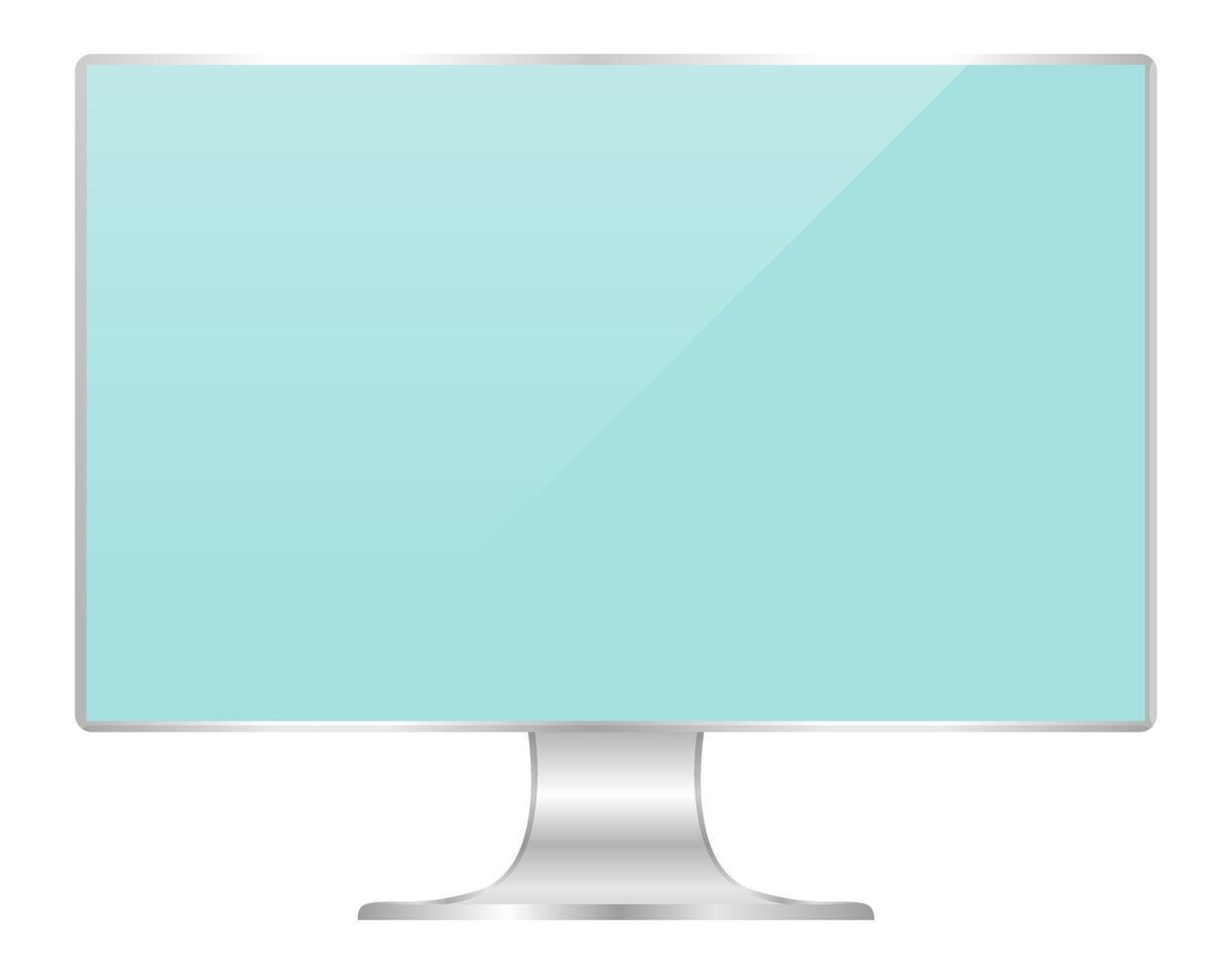 front of flat monitor light blue screen computer, pc display digital wide screen and slim, icon monitor modern lcd, symbol 3d modern screen, mock up full screen desktop empty isolated white background vector