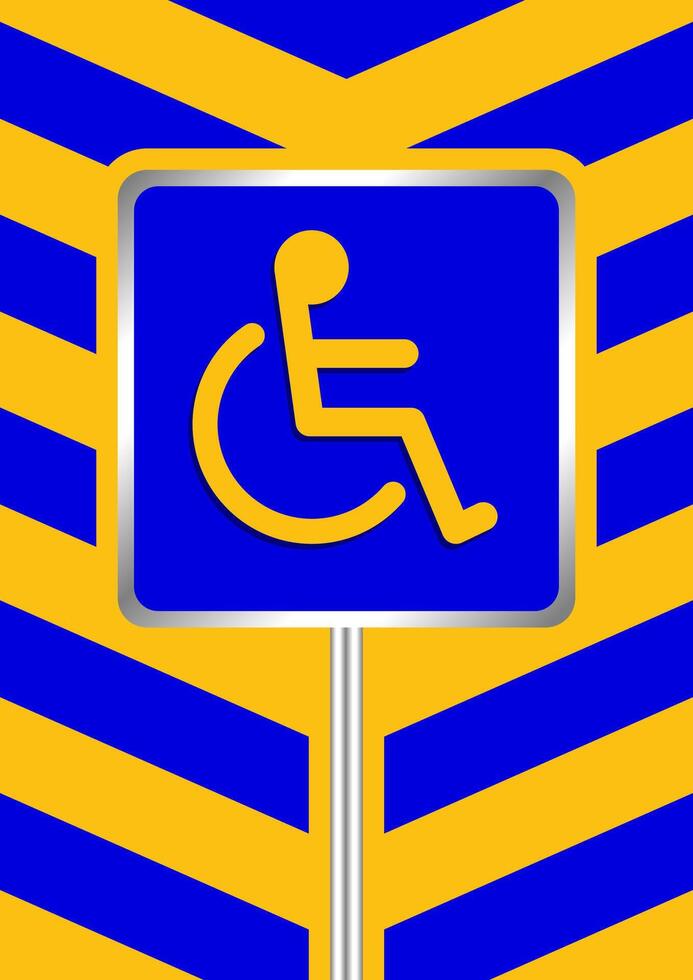 disabled signs blue colors on blue and yellow stripes frame background, sign boards of disability slope path ladder way sign badge for disabled, disabled symbol signs yellow stripes boards template vector