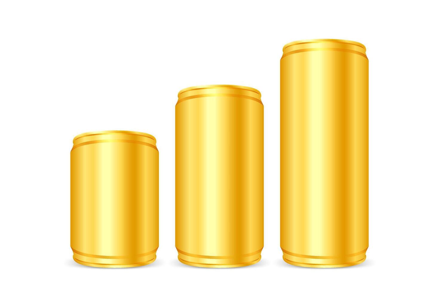Canned gold, Iron cans golden, Set blank metallic gold beer or soda cans isolated on white, Empty tin drink can template presentation cans 3D, Mock up canister gold for design products canned golden vector