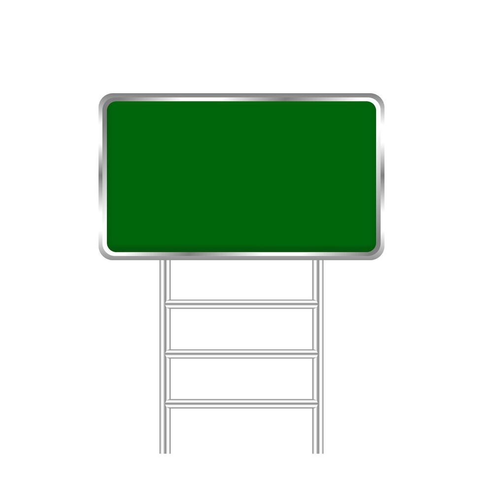empty green traffic sign board and pole metal isolated on white, traffic sign board plate blank copy space, metal green traffic sign board, stainless green road board sign for design vector