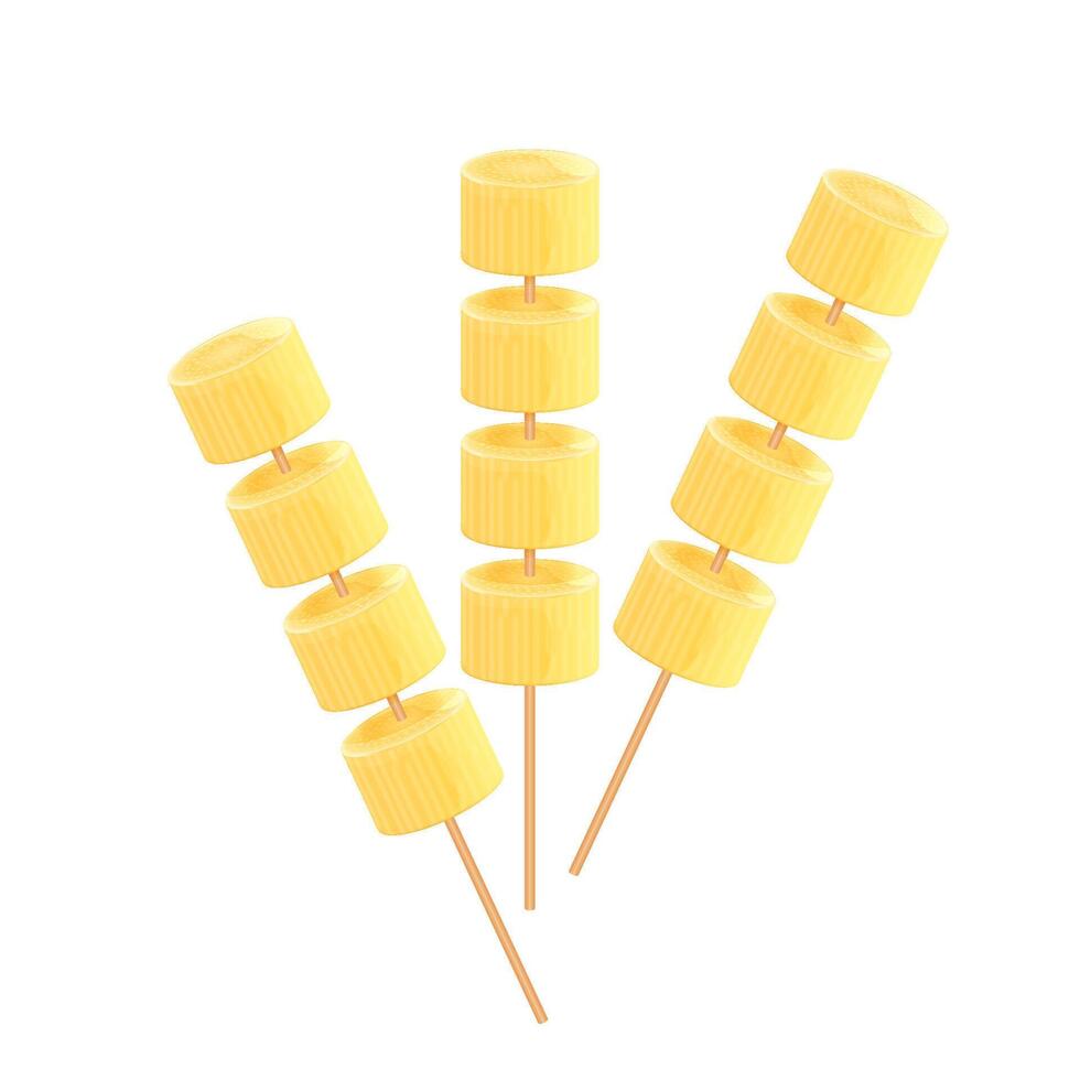 sugar cane slices in a wooden bamboo stick thin isolated on white background, sugarcane pieces cut vector