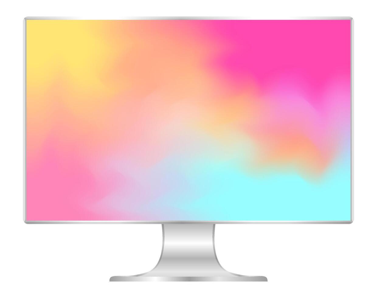 mock up computer and wallpaper colorful colors, flat monitor with multi colors vivid full screen, pc display digital wide screen and slim, colorful art on 4k modern screen, monitor modern lcd desktop vector