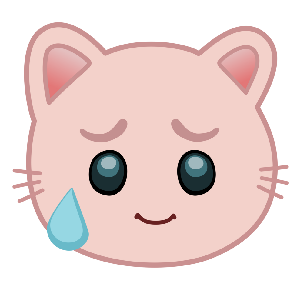 Cute pink cat makes a face of knowing the wrong. png