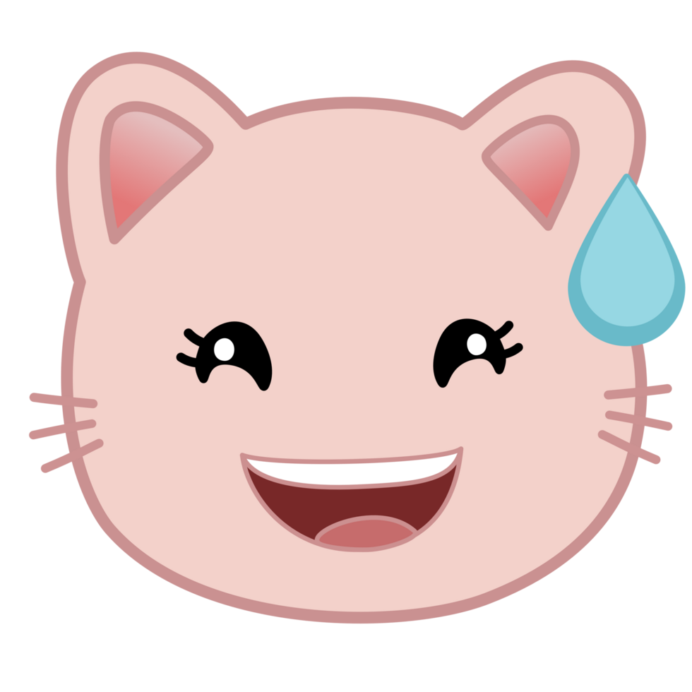 Cute pink cat, laughing, sweating. png