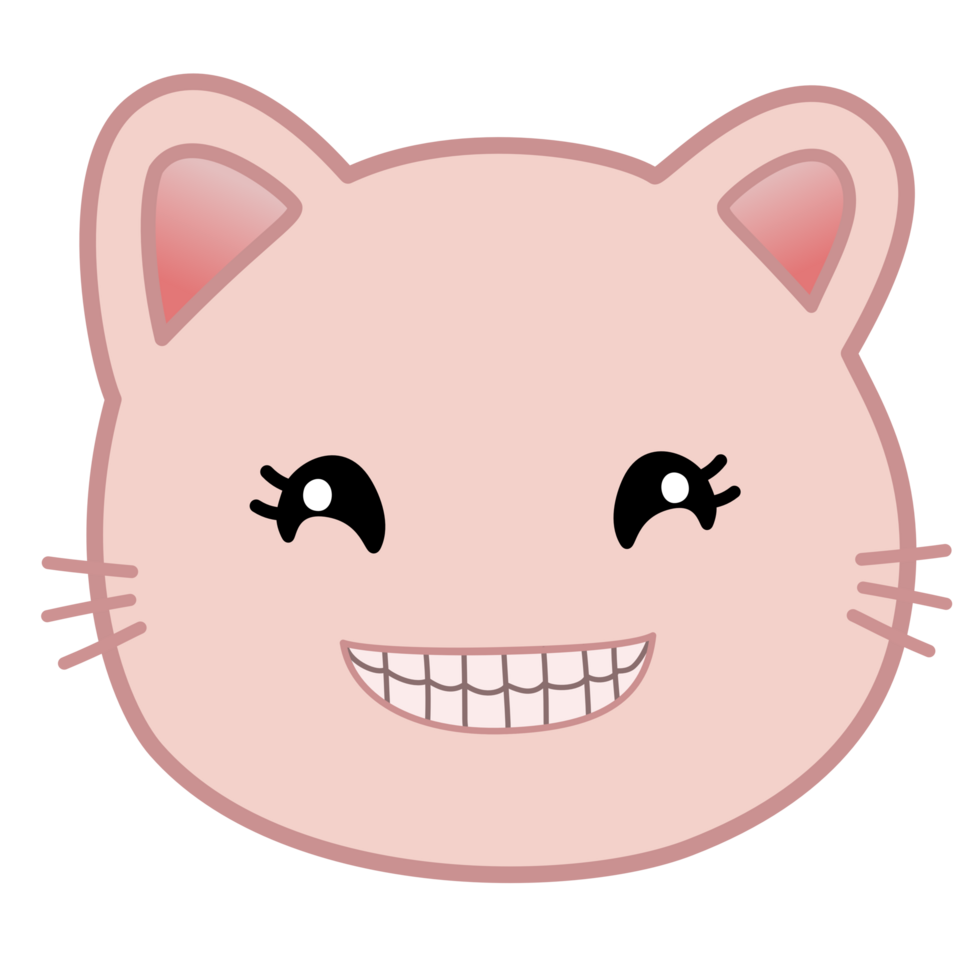 Cute pink cat smiles and shows teeth. png
