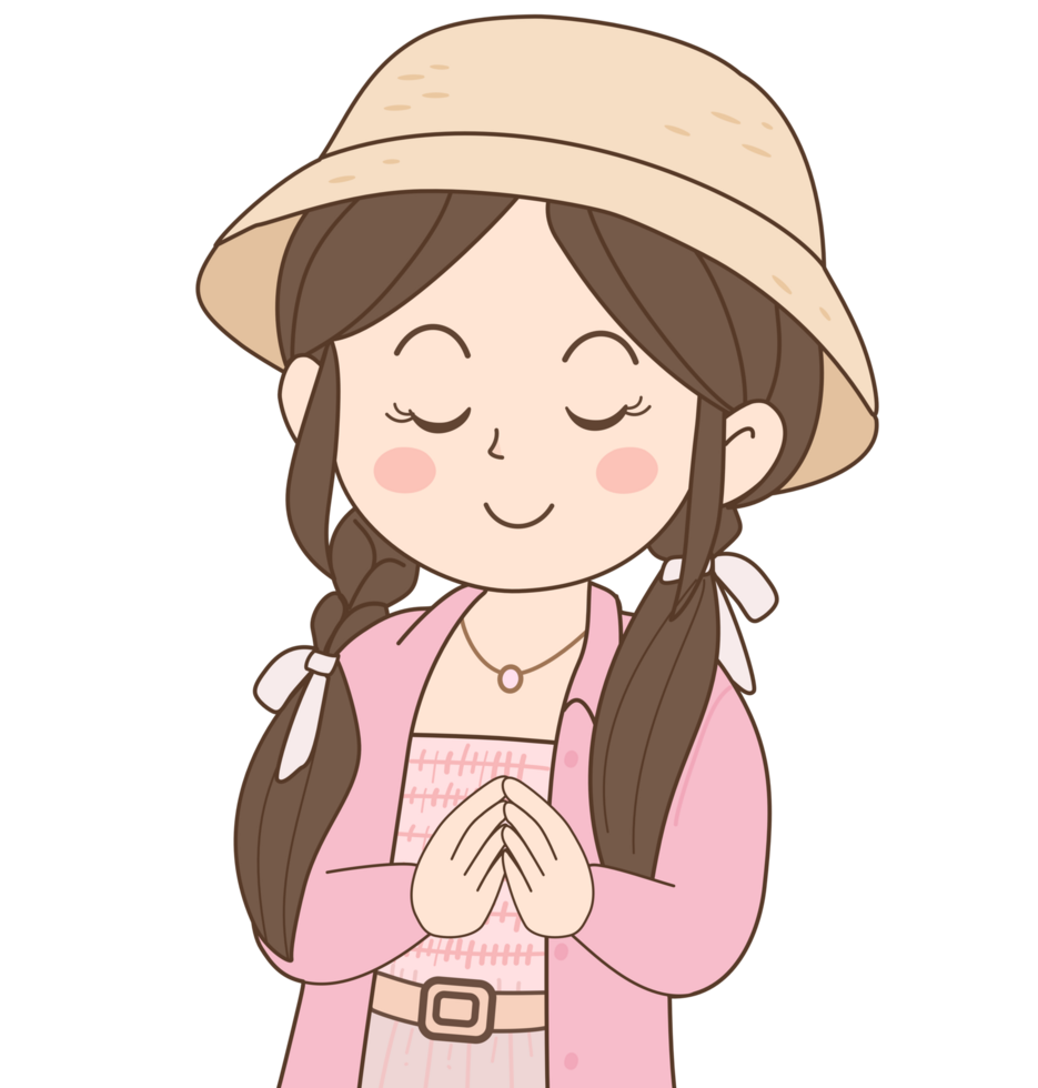 Cute cartoon pink woman thank you png