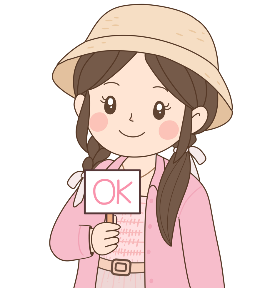 Cute cartoon, pink girl, ok png
