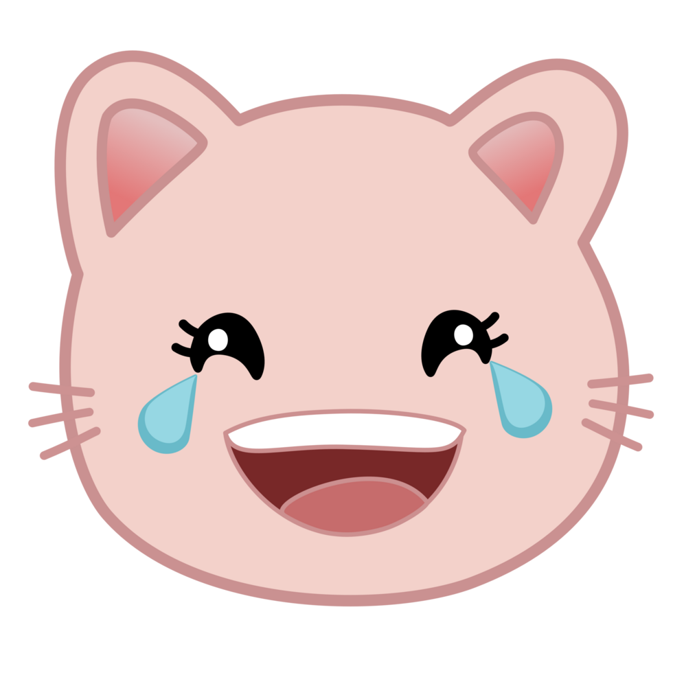 Cute pink cat, laughing, crying. png