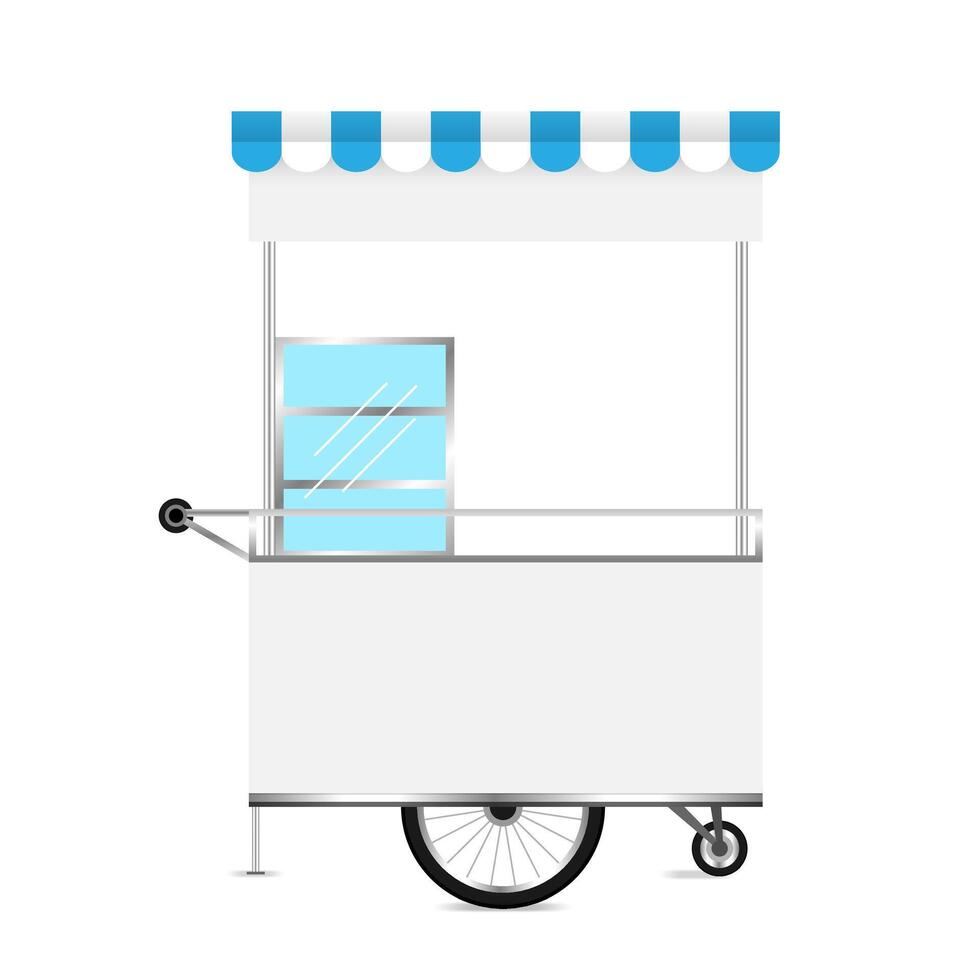 kiosk white, template blank of kiosk wheels cart stock clip art for design, kiosk empty for design of market and exterior symbol, set of market food outdoor, wheels cart kiosk vector