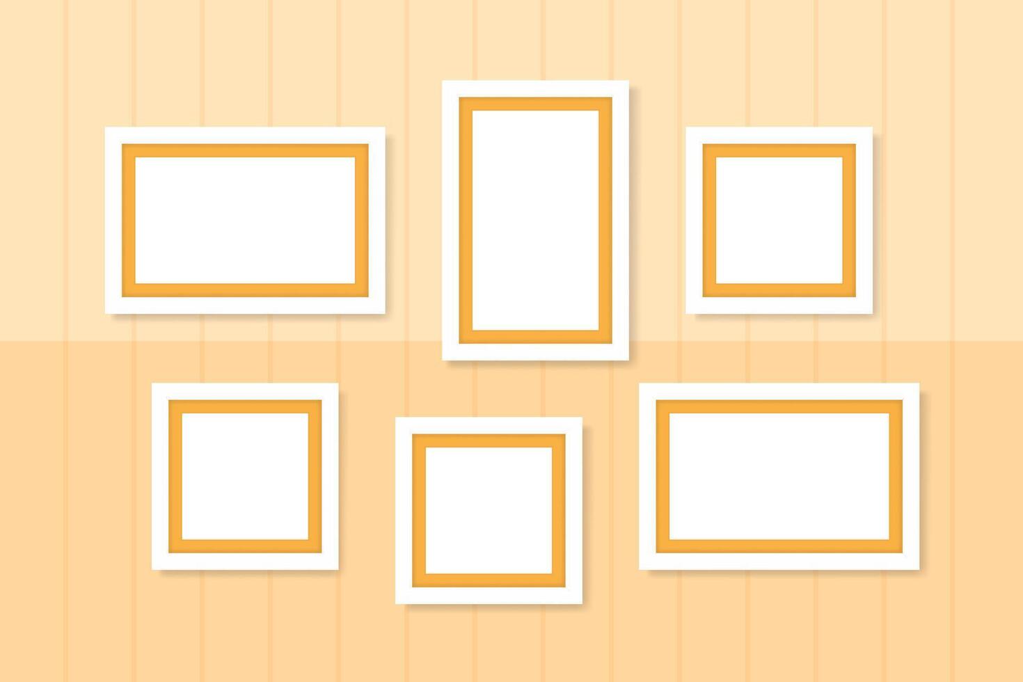 picture frames white template on wall orange pastel, frame cute for family love picture, set of vintage frames picture chic luxury on pastel orange wall, picture frames for photo art gallery show vector