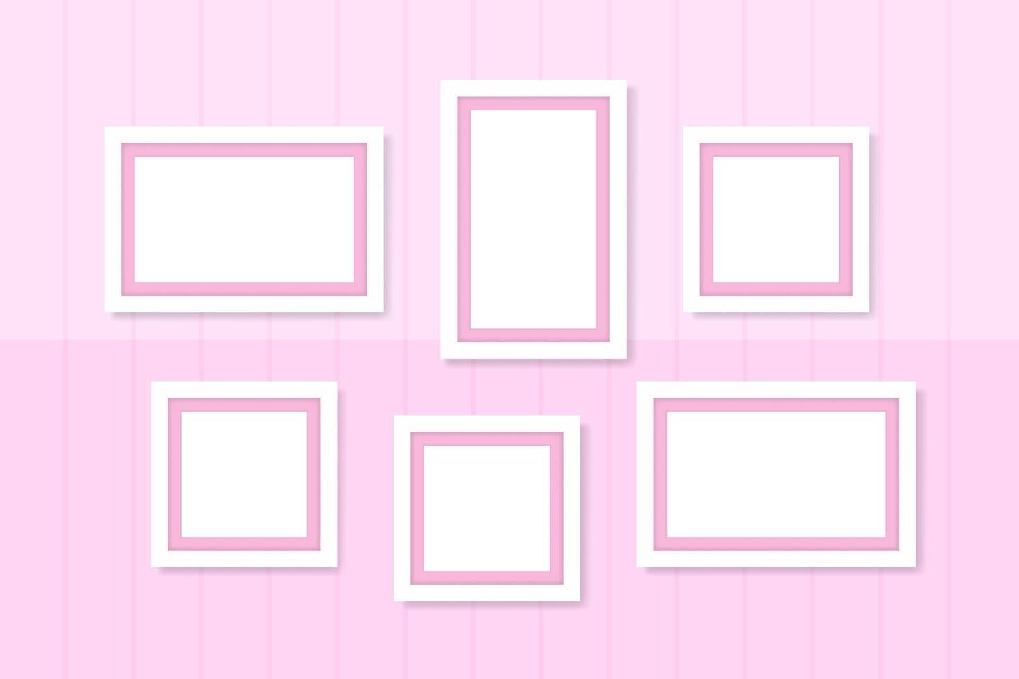 picture frames white template on wall pink pastel, frame cute for family love picture, set of vintage frames picture chic luxury on pastel pink wall, picture frames for photo art gallery show vector