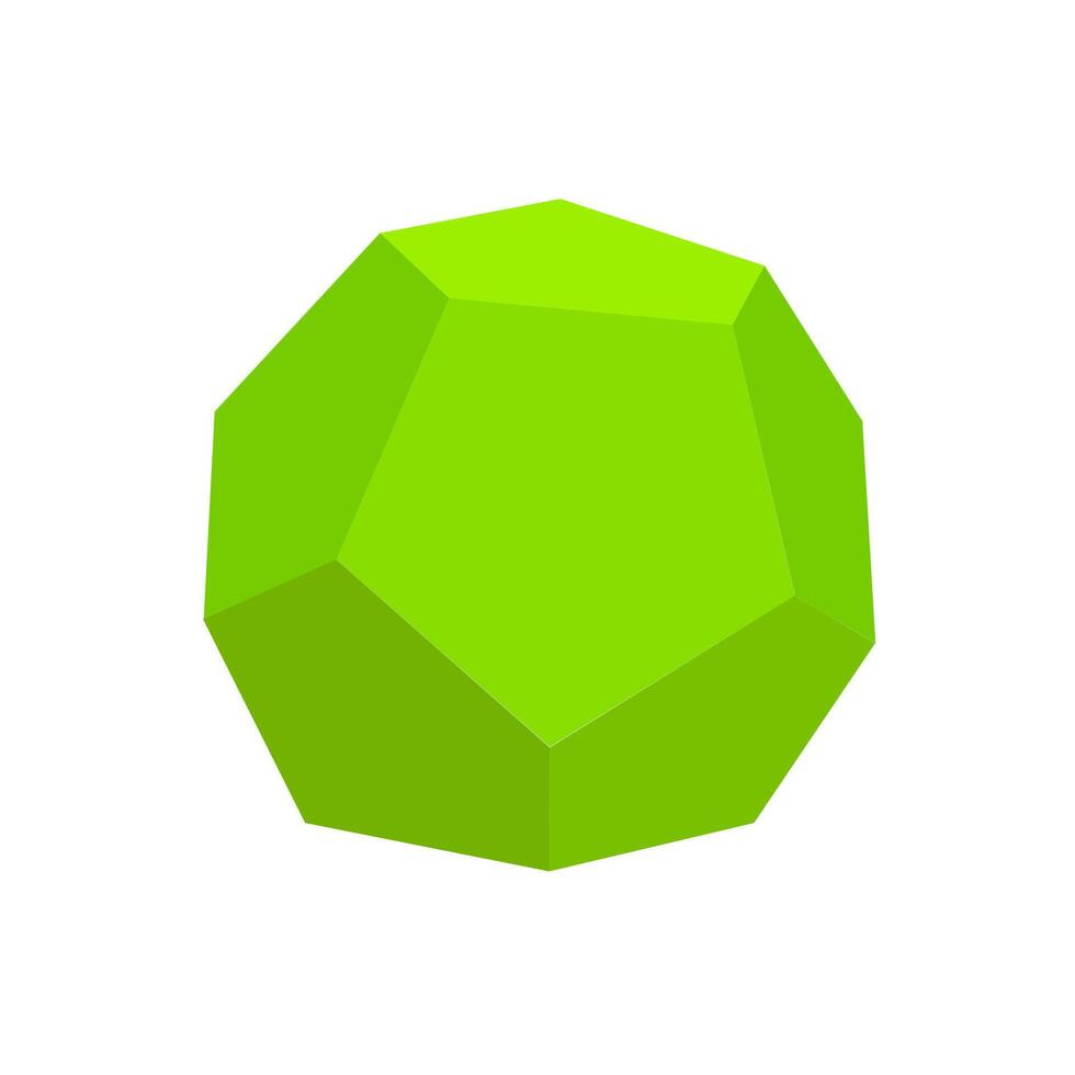 green dodecahedron basic simple 3d shapes isolated on white background, geometric dodecahedron icon, 3d shape symbol dodecahedron, clip art geometric dodecahedron shape for kids learning vector